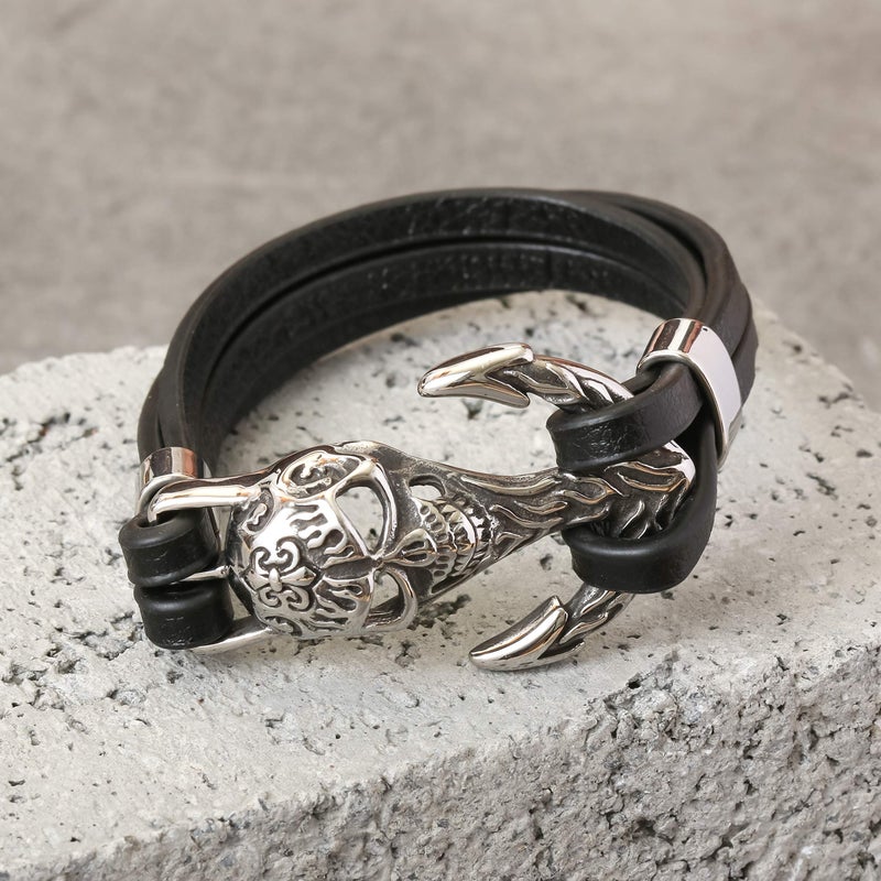 HAQUIL Anchor Jewelry Skull Anchor Leather Bracelet for Men (AD) - Image 4